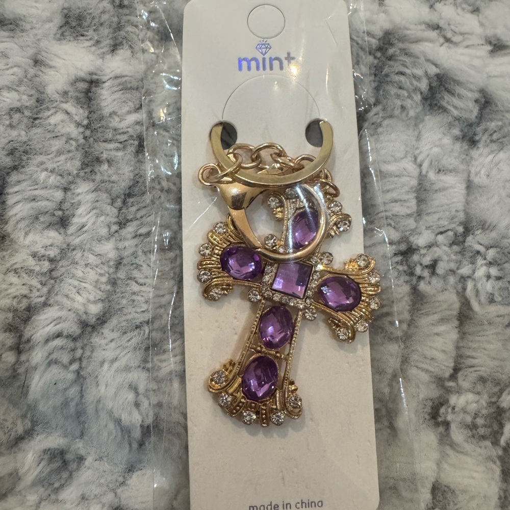 Mint Gold and Purple Cross Keychain